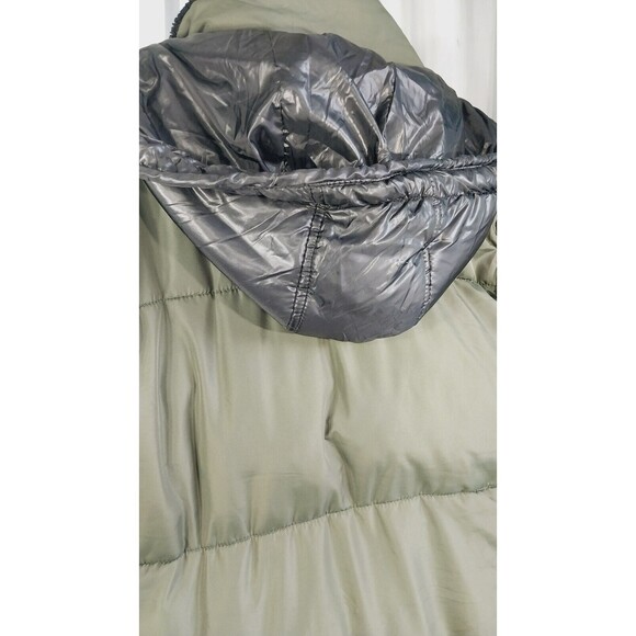 Womens Big Chill Long Puffer Coat W/Removable Hood Faux Fur Trim Medium Green - Picture 4 of 13